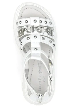 Weiße Sandalen mit Nieten und Metalllogo Laura Biagiotti 96219451
