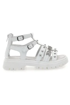 Weiße Sandalen mit Nieten und Metalllogo Laura Biagiotti 96219451