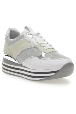 Weiße Schnürschuhe mit Plateau und Obermaterial mit Glitzer CAFE‘ COST H1506049
