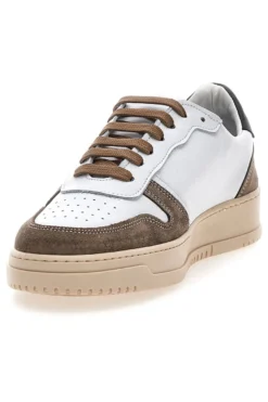 Weiße Sneakers aus echtem Leder mit braunen Details PTR 3002