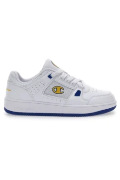 Weiße Turnschuhe mit gelbem Champion Rebound Summerized Low-Logo