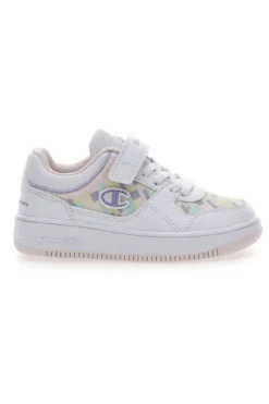 Weiße Turnschuhe mit Klettverschluss-Champion-Rebound-Grafik