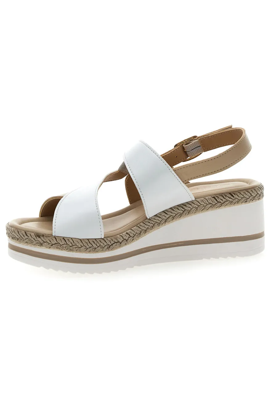 Weiße und beige Sandale mit mittlerem Keilabsatz PITTARELLO LOOK MK3313109