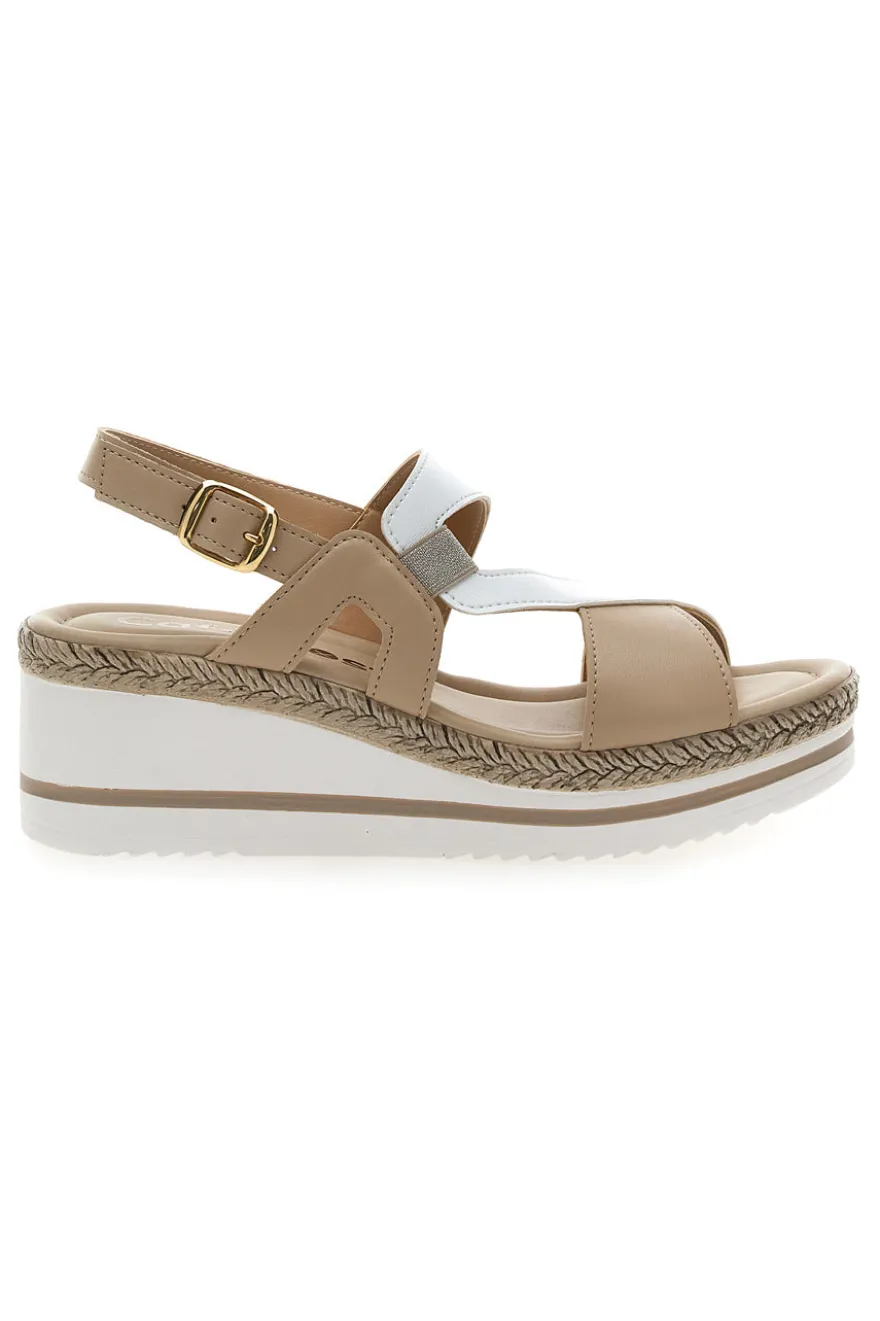 Weiße und beige Sandale mit mittlerem Keilabsatz PITTARELLO LOOK MK3313109