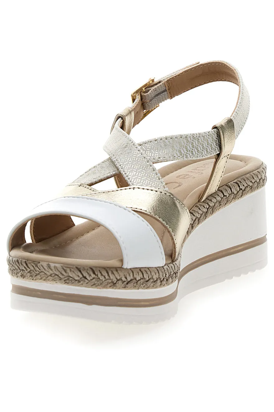 Weiße und beige Sandale mit mittlerem Keilabsatz PITTARELLO LOOK MK3234109