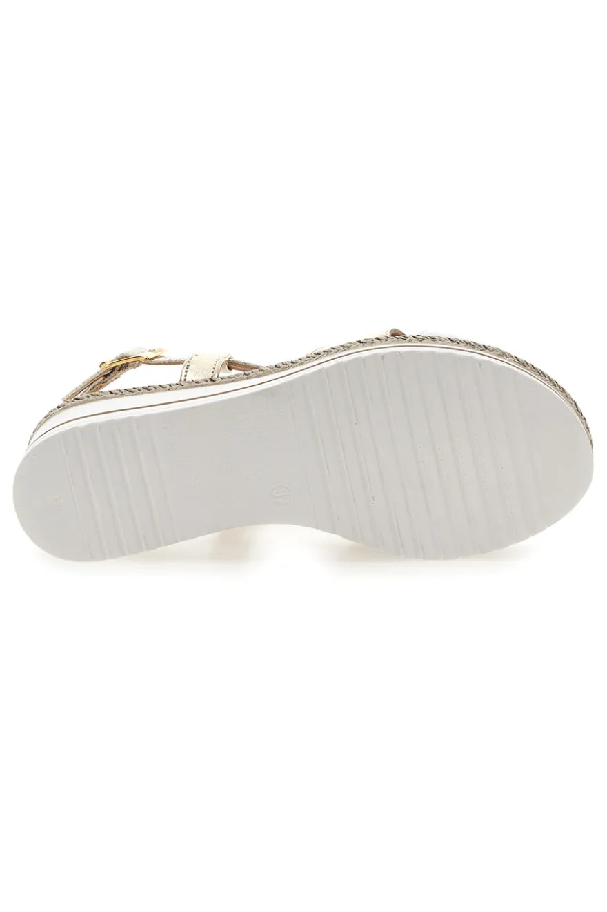 Weiße und beige Sandale mit mittlerem Keilabsatz PITTARELLO LOOK MK3234109