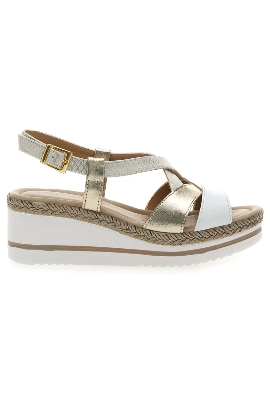 Weiße und beige Sandale mit mittlerem Keilabsatz PITTARELLO LOOK MK3234109