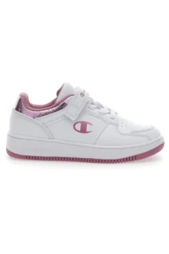 Weiße und rosa Turnschuhe mit Klettverschluss CHAMPION RD18 FOIL LOW G PS