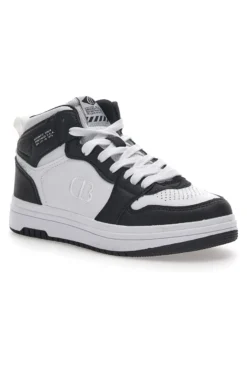 Weiße und schwarze Kobe Tumble-Sneaker aus Baumwolle mit Gürtel