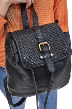 Zaino Nero in Vera Pelle con Trama Intrecciata ROUTE 66 61793/OLDR