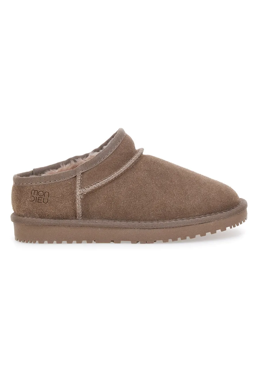 Zoccoli Taupe con Pelo in Vera Pelle MON DIEU WD5530T